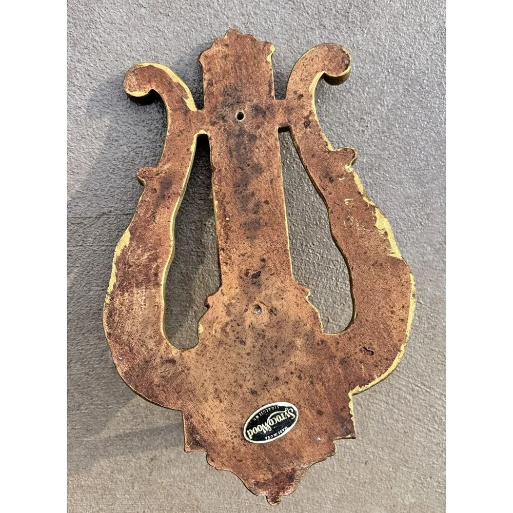 Vintage Syroco Wood Lyre Harp Gold Wall Sconce Syracuse NY - No Bud Vase